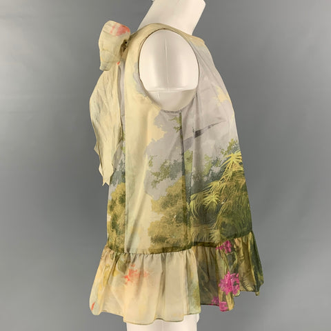 RED VALENTINO Talla 6 Blusa de algodón y seda verde amarillo
