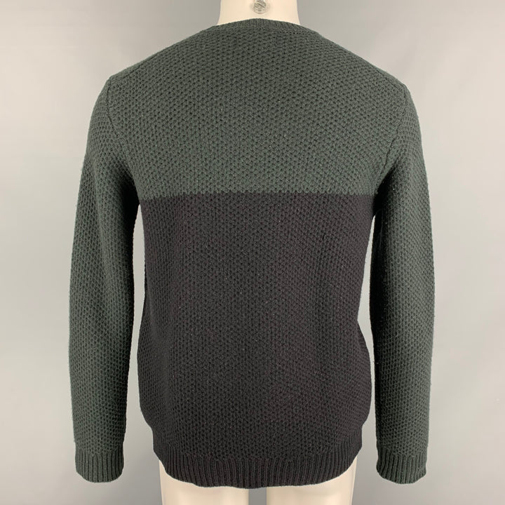 BARBOUR Size M Green Black Wool Crew-Neck Sweater