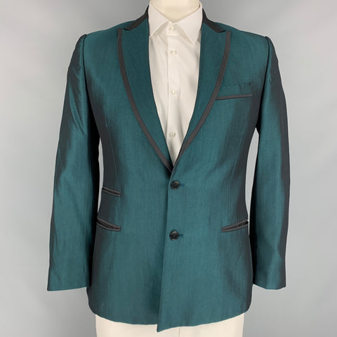 JUST CAVALLI Size 42 Green & Black Color Block Wool Blend Sport Coat