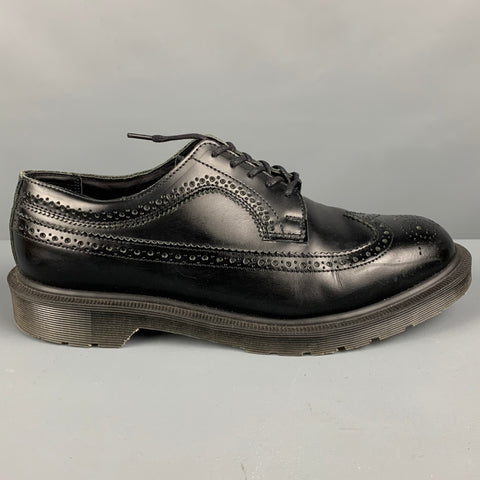 DR. MARTENS Size 8 Black Perforated Leather Wingtip Lace Up Shoes