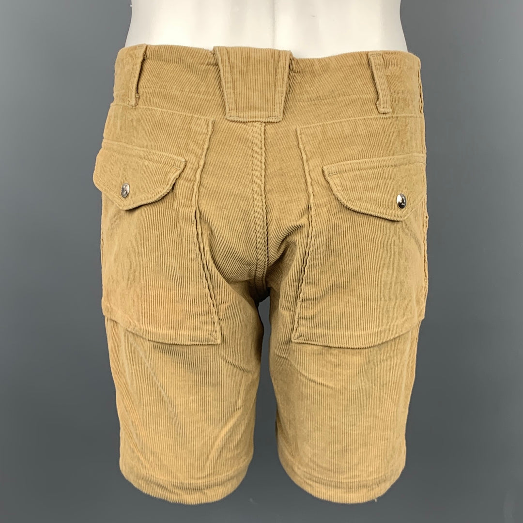 MONITALY Size 32 Tan Textured Corduroy Zip Fly Shorts