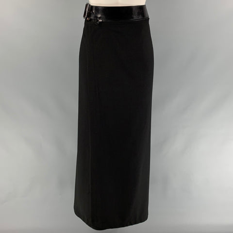 JEAN PAUL GAULTIER Size 10 Black Virgin Wool Open Front Long Skirt