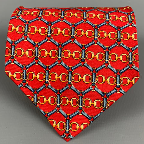 GUCCI Red Multi-Color Chain Link Silk Tie
