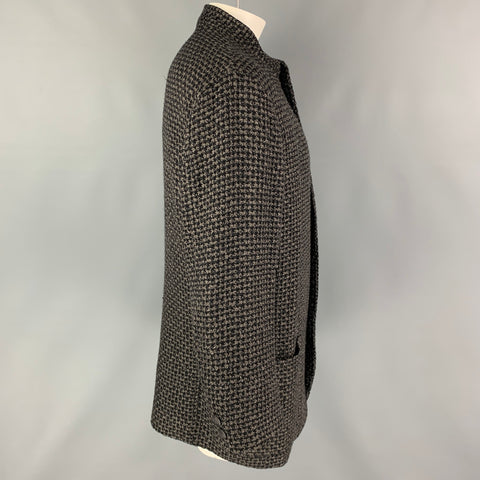 ISSEY MIYAKE Size XL Grey Black Knitted Wool Blend Collarless Coat