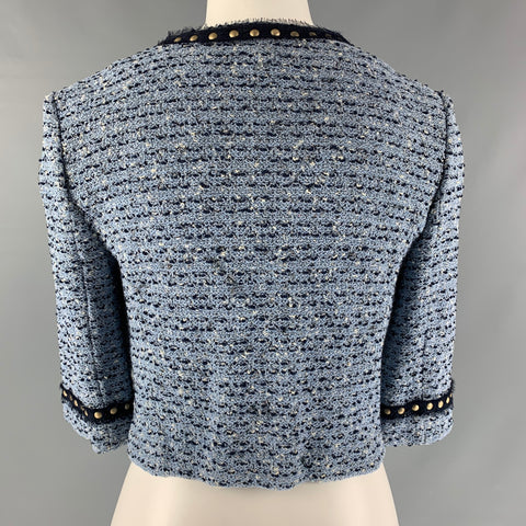 ST. JOHN Size 8 Blue Navy Textured 3/4 Sleeves Cardigan