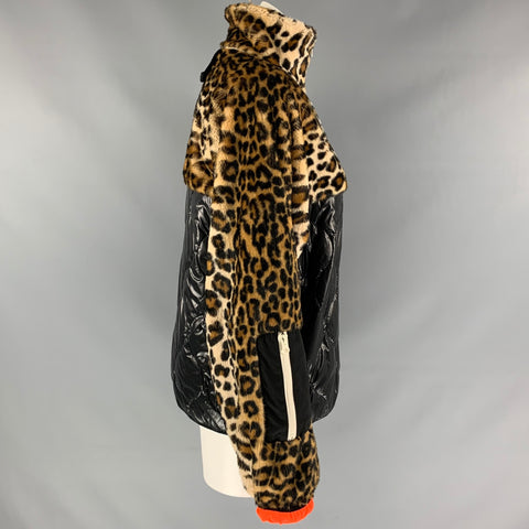 ZANDY LIANG Size XS Tan & Black Leoaprd Print Polyester Blend Dean Faux Fur Jacket