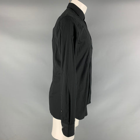 LANVIN Size M Black Solid Cotton Hidden Placket Long Sleeve Shirt