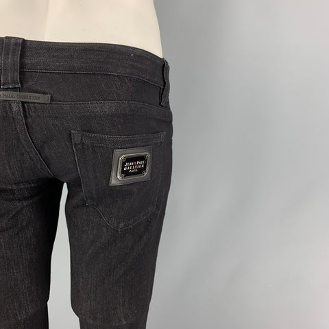GAULTIER JEANS Size 29 Black Cotton Polyester Wide-Leg Low Rise Jeans