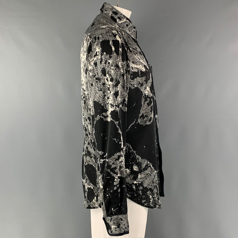 JUST CAVALLI Size XL Black White Abstract  Polyester Long Sleeve Shirt