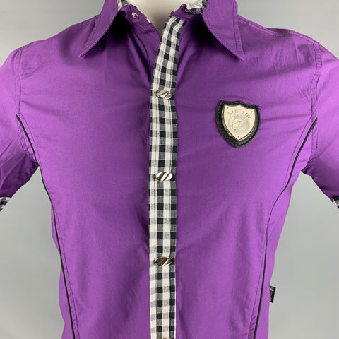 MOFU FASHION Size M Purple Black White Contrast Trim Short Sleeve Shirt
