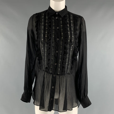 ETRO Camisa con botones transparentes de seda y algodón negro talla S