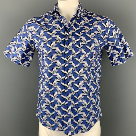 LIBERTY OF LONDON Size L Blue & Grey Print Cotton Button Down Short Sleeve Shirt