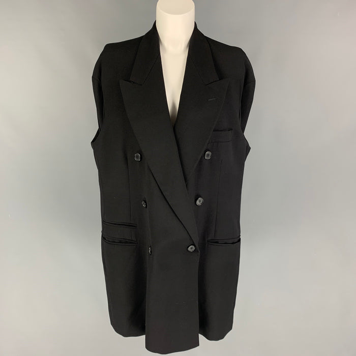 Vintage MAISON MARTIN MARGIELA FW 1997 Size 8 Black Wool Peak Lapel Tucked Sleeves Jacket