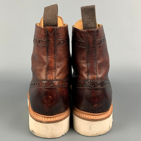 GRENSON Size 10.5 Brown Antique Perforated Leather Lace Up Boots