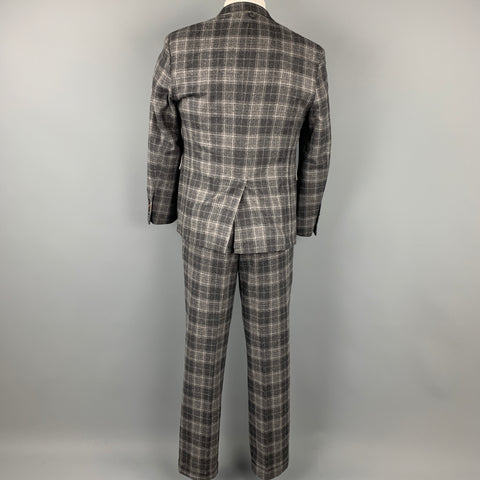 BLACK FLEECE Size 38 Dark Gray Plaid Wool / Cashmere 3 Piece Suit