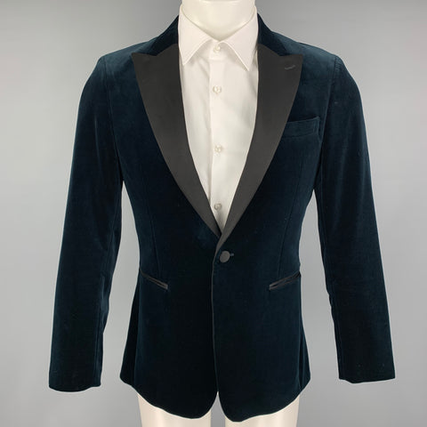 THEORY Size 36 Navy Black Velvet Cotton Peak Lapel Sport Coat