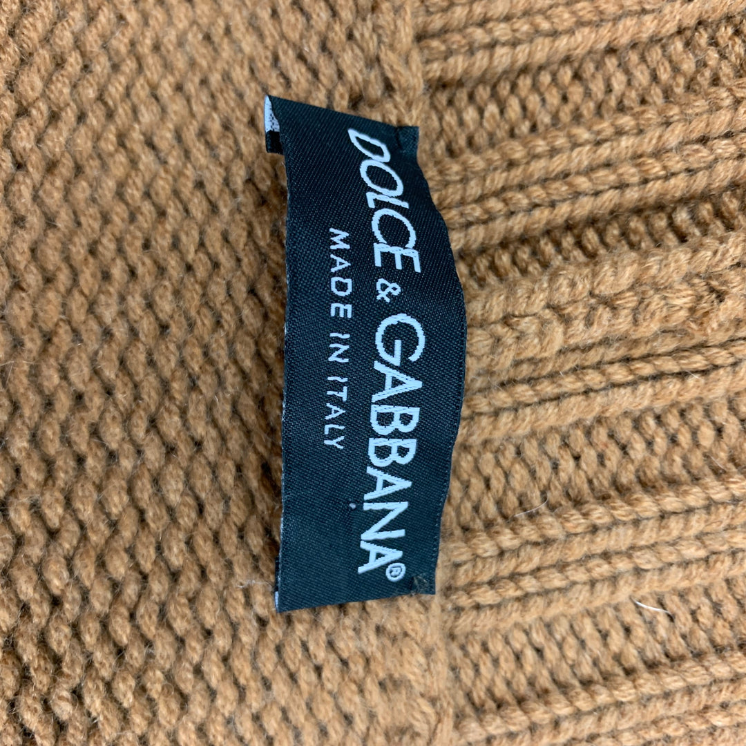 DOLCE & GABBANA Size 8 Tan Cashmere Shawl Collar Belted Cardigan