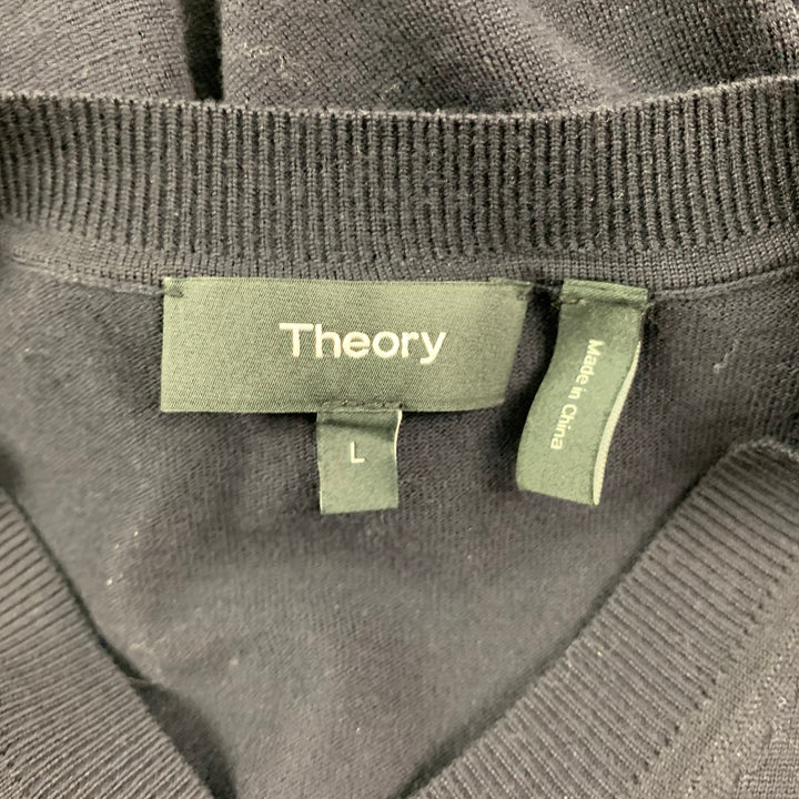 THEORY Size L Black Wool V-Neck Classic Pullover