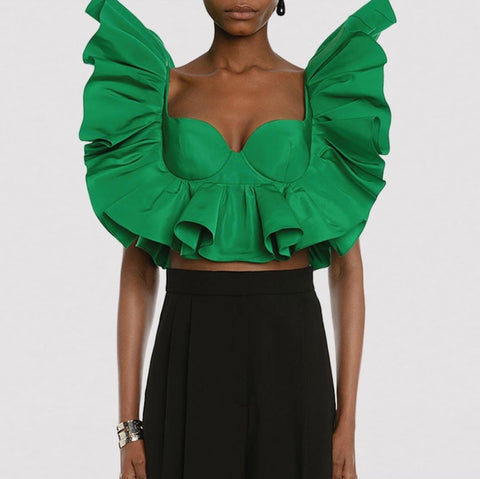 ALEXANDER MCQUEEN Taille 0 Haut de robe bustier à volants en polyester vert