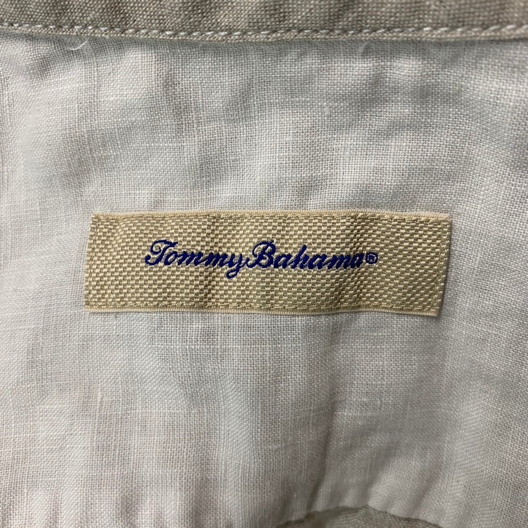 TOMMY BAHAMA Size M Beige Linen Button Up Short Sleeve Shirt