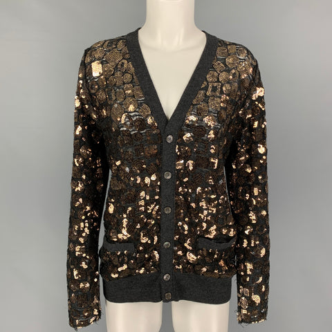 MARC JACOBS Cárdigan con botones y lentejuelas de lana merino dorado carbón talla S