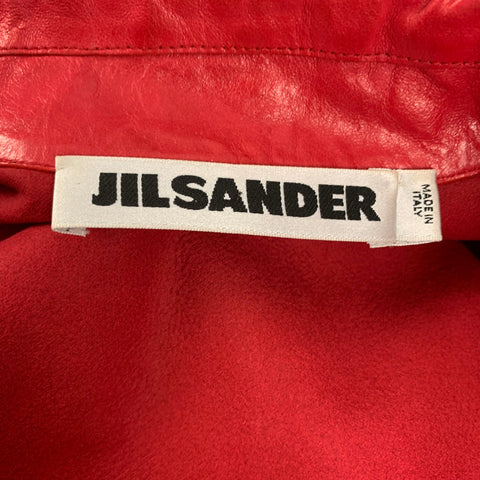 JIL SANDER Size 6 Red Leather Trucker Jacket
