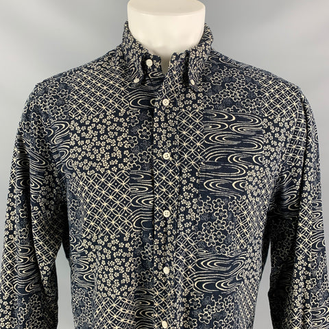 GITMAN VINTAGE Size L Indigo Print Cotton Button Down Long Sleeve Shirt