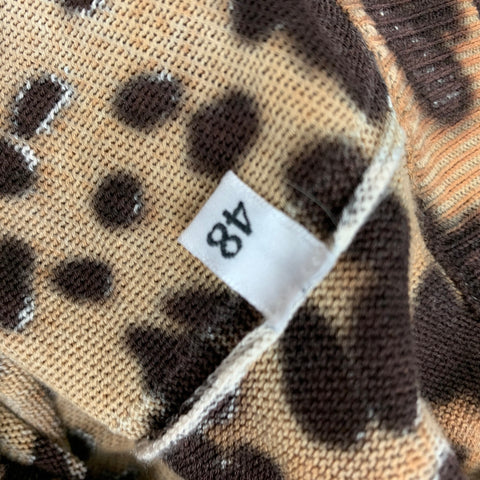 DOLCE & GABBANA Size S Tan Brown Animal Print Cotton Rayon V-Neck Pullover