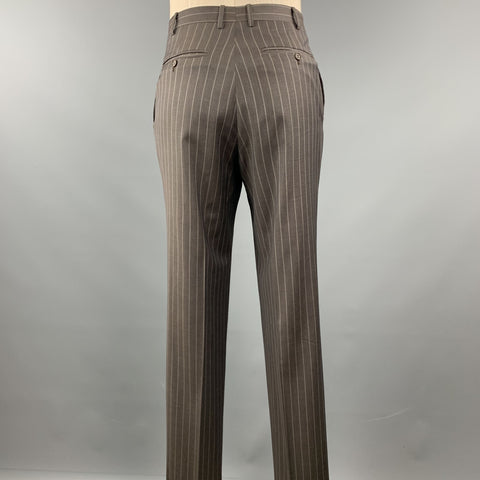 CANALI Size 40 Long Stripe Taupe Wool Notch Lapel Suit