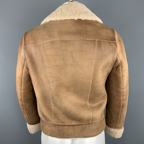 MIU MIU Size US 36 / IT 46 Tan Distressed Shearling Biker Jacket