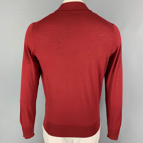 PRADA Taille L Pull polo en laine tricoté bordeaux