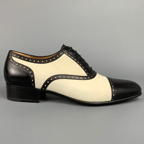 SALVATORE FERRAGAMO Édition Limitée No.1/100 Taille 8.5 Chaussures en cuir bicolore ivoire et noir