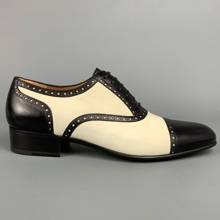 SALVATORE FERRAGAMO Limited Edition No.1/100 Size 8.5 Ivory & Black Two Toned Leather Shoes