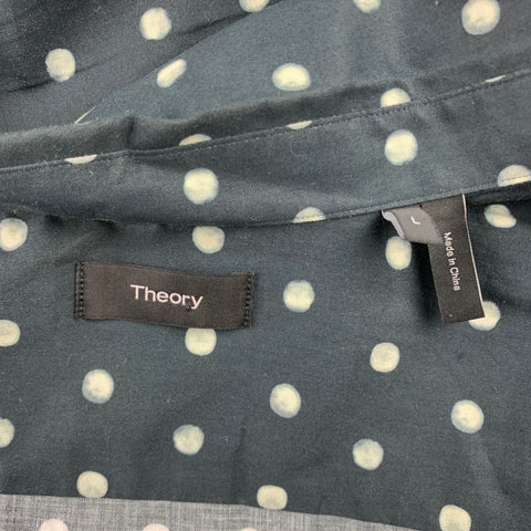 THEORY Size L Black & White Dots Cotton Blend Button Up Short Sleeve Shirt