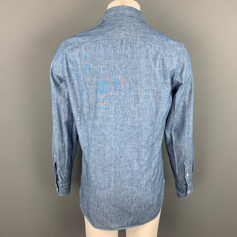 GUY ROVER Size M Blue Chambray Cotton Button Up Long Sleeve Shirt