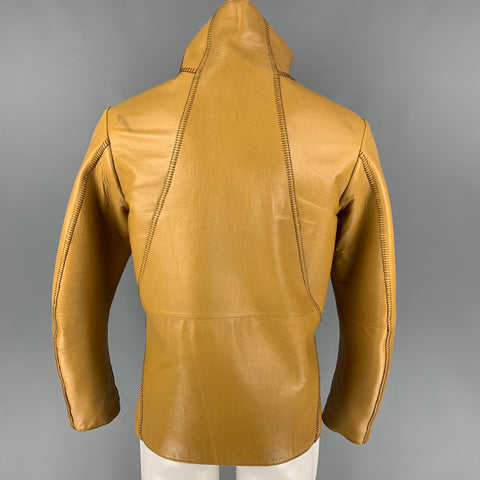 EMPORIO ARMANI Size 38 Tan Contrast Stitch Leather Jacket