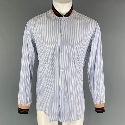 COMME des GARCONS Size M White Navy Stripe Cotton Long Sleeve Shirt