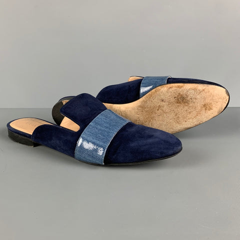 DEAR FRANCES Sandalias planas de materiales mixtos de ante azul marino talla 8