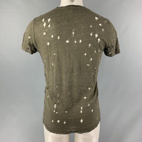 IRO Size XS Olive Distressed Linen Crew-Neck T-shirt