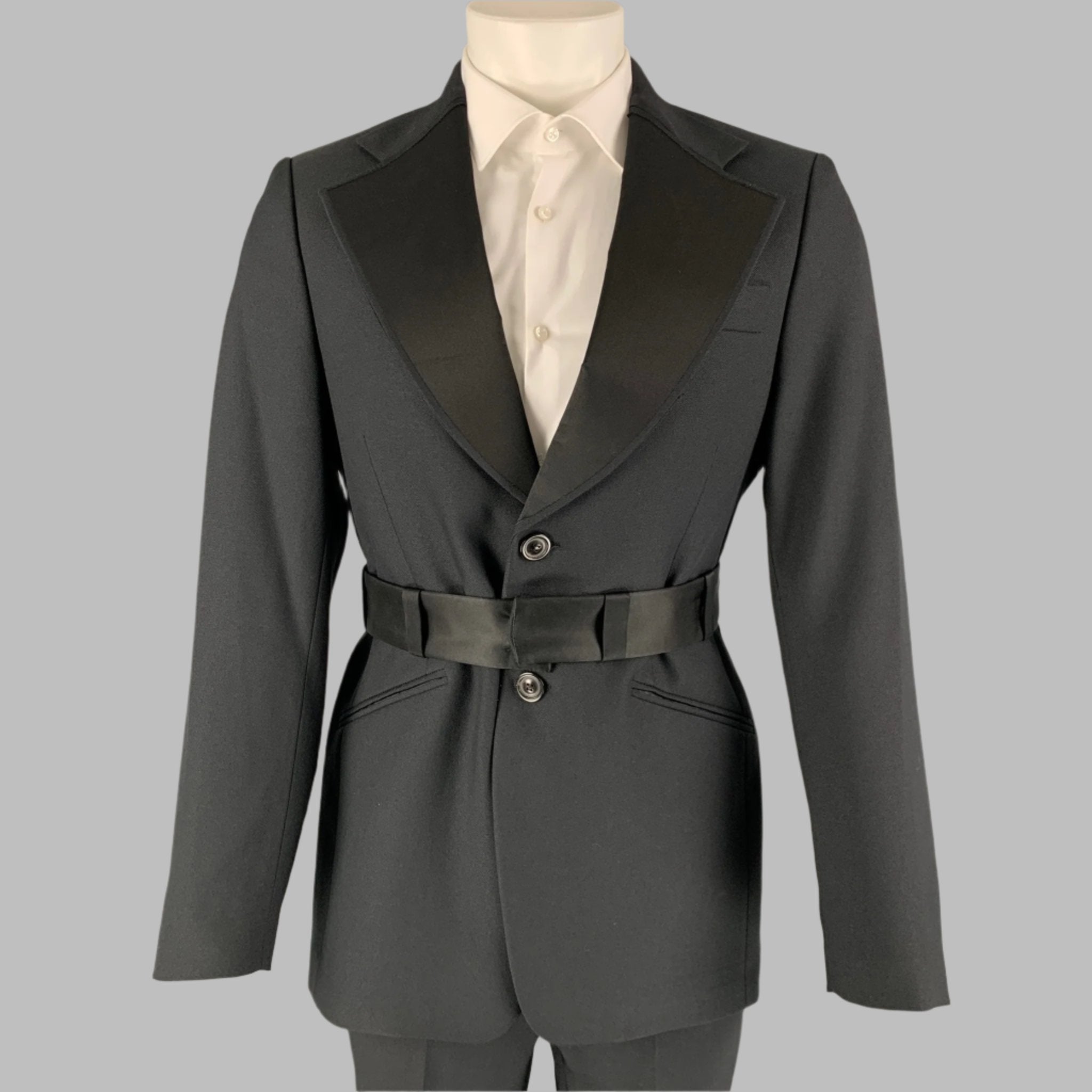 MAISON MARGIELA Size 38 Black Solid Polyester Notch Lapel MAISON MARGIELA Size 38 Black Solid Polyester Notch Lapel