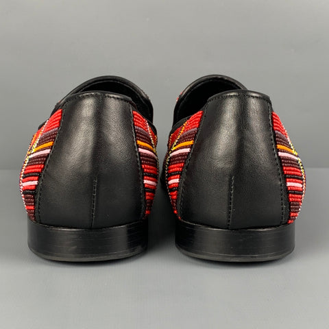 DONALD J PLINER Talla 10 Mocasines sin cordones de cuero con escudo real y calavera con cuentas multicolores