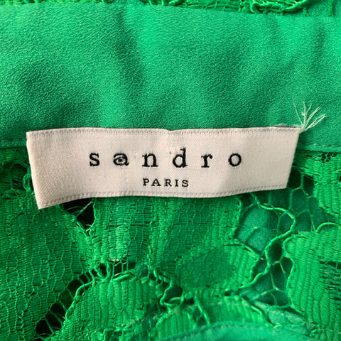 SANDRO Size 2 Green Rayon & Polyamide Lace Skirt