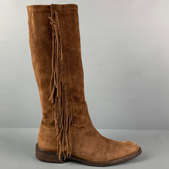 COACH Size 7.5 Brown Suede Fringe Arianna Boots