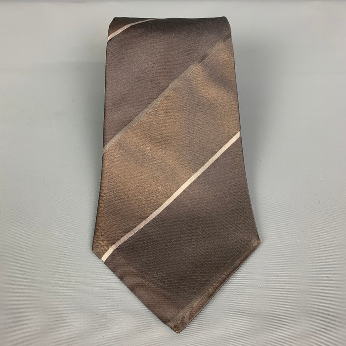 CALVIN KLEIN Taupe Stripe Silk Tie