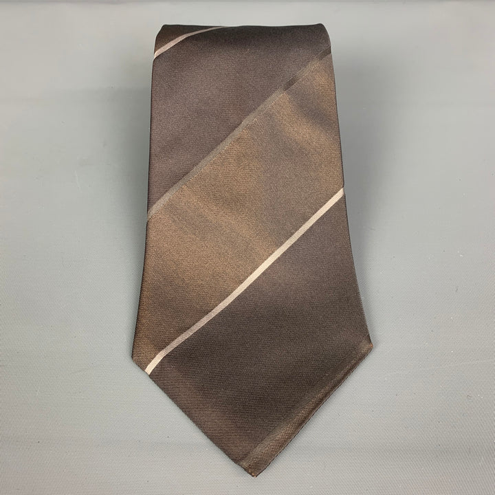 CALVIN KLEIN Taupe Stripe Silk Tie
