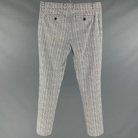 MR TURK Size 31 White Navy Graphic Viscose Blend Flat Front Casual Pants