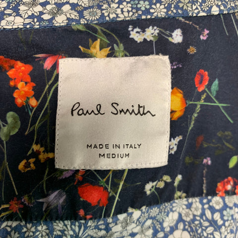 PAUL SMITH Size M Blue White Floral Cotton Long Sleeve Shirt