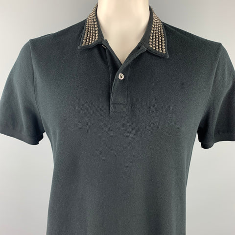 GUCCI Size XXL Black Blind For Love Studded Pique Buttoned