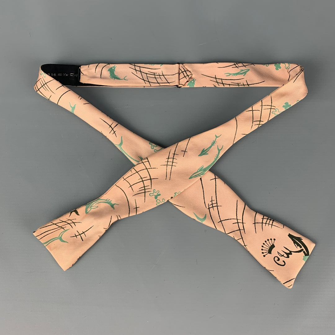 VINTAGE Pink Green Fish Bow Tie