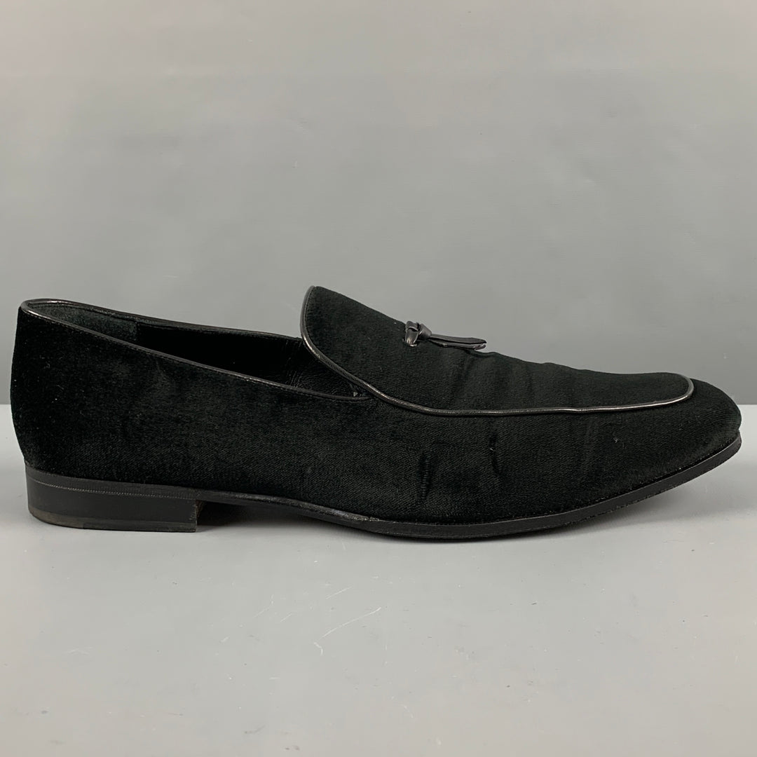 SALVATORE FERRAGAMO Size 12 Black Velvet Tassels Loafers